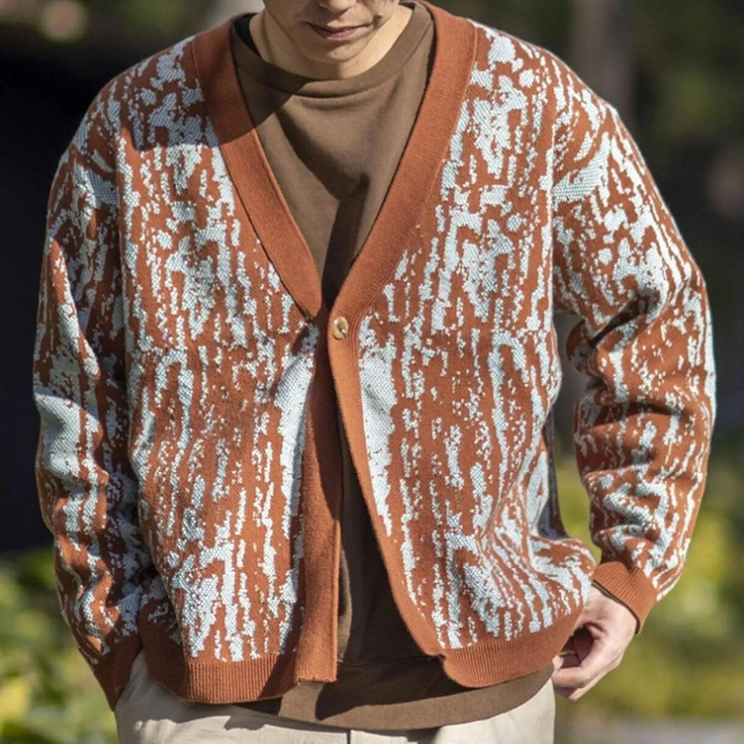 Vintage Cardigan Sweaters for Men Western Print Sweater Lightweight Knit Cardigan Casual Button Down Sweaters