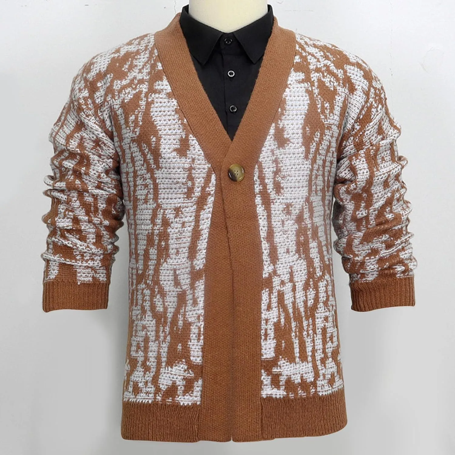 Vintage Cardigan Sweaters for Men Western Print Sweater Lightweight Knit Cardigan Casual Button Down Sweaters