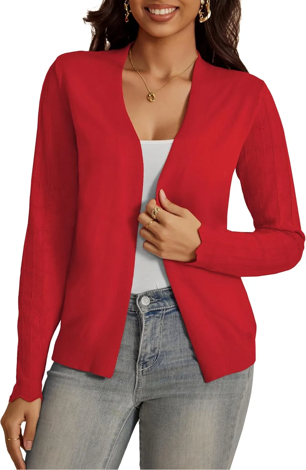 VOIANLIMO Womens Cardigan Lightweight Open Front Knit Long Sleeve Cardigans Sweaters for Women