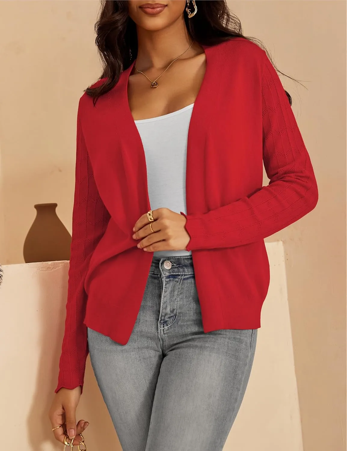 VOIANLIMO Womens Cardigan Lightweight Open Front Knit Long Sleeve Cardigans Sweaters for Women