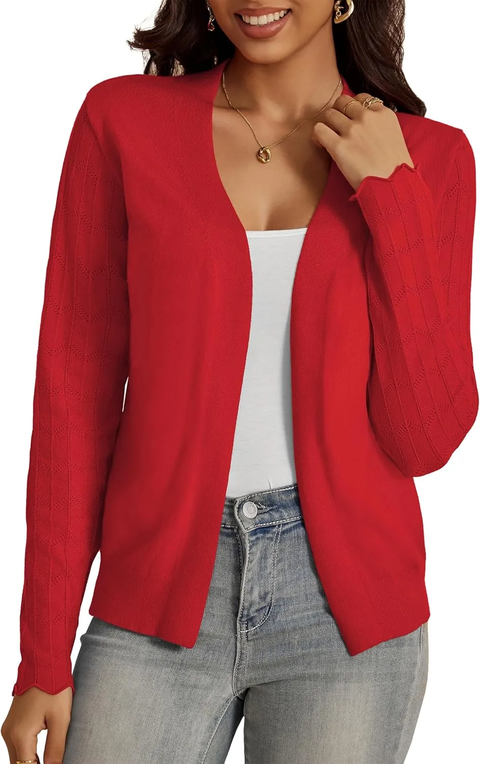 VOIANLIMO Womens Cardigan Lightweight Open Front Knit Long Sleeve Cardigans Sweaters for Women