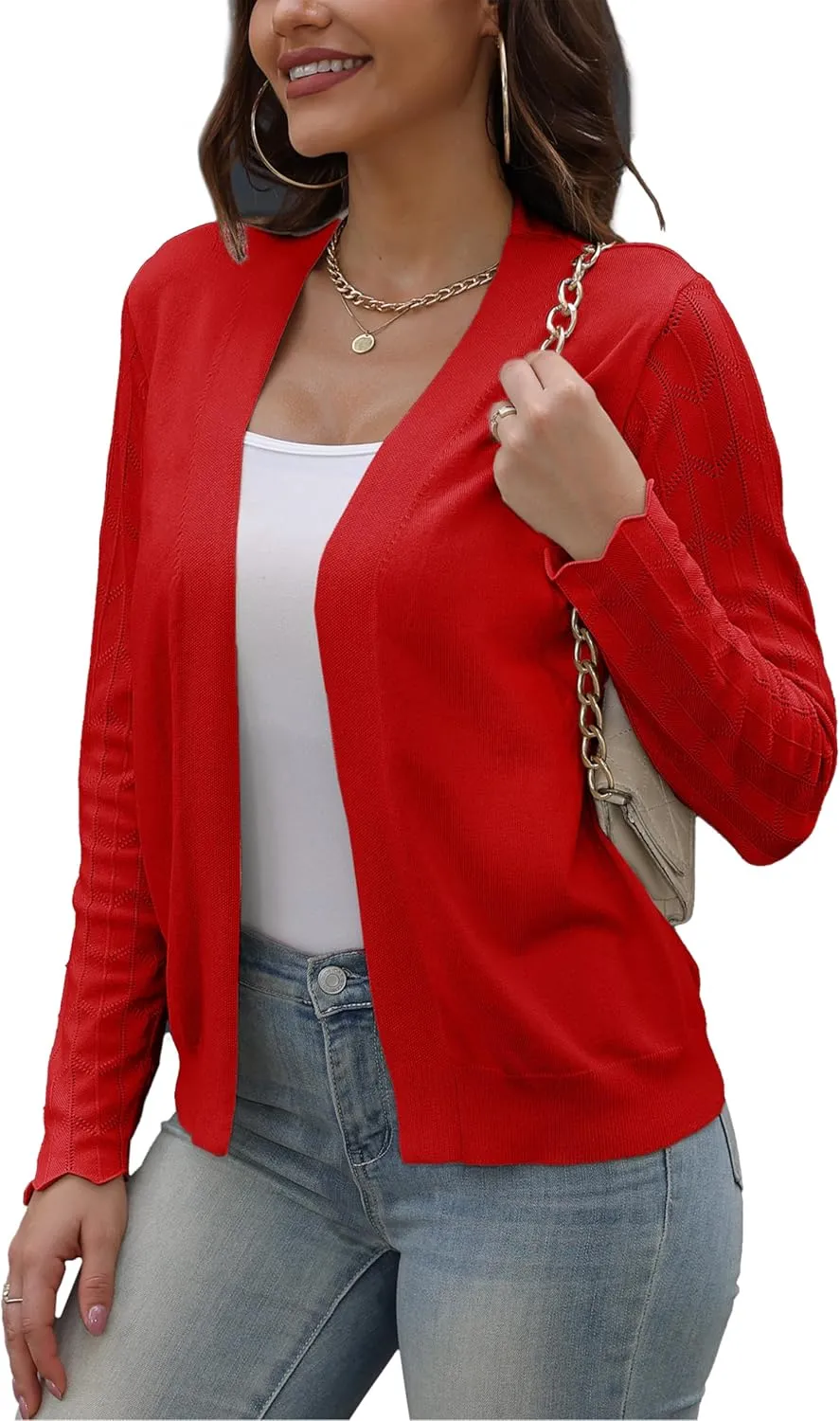 VOIANLIMO Womens Cardigan Lightweight Open Front Knit Long Sleeve Cardigans Sweaters for Women