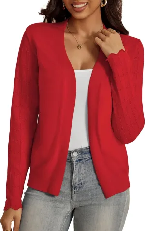 VOIANLIMO Womens Cardigan Lightweight Open Front Knit Long Sleeve Cardigans Sweaters for Women