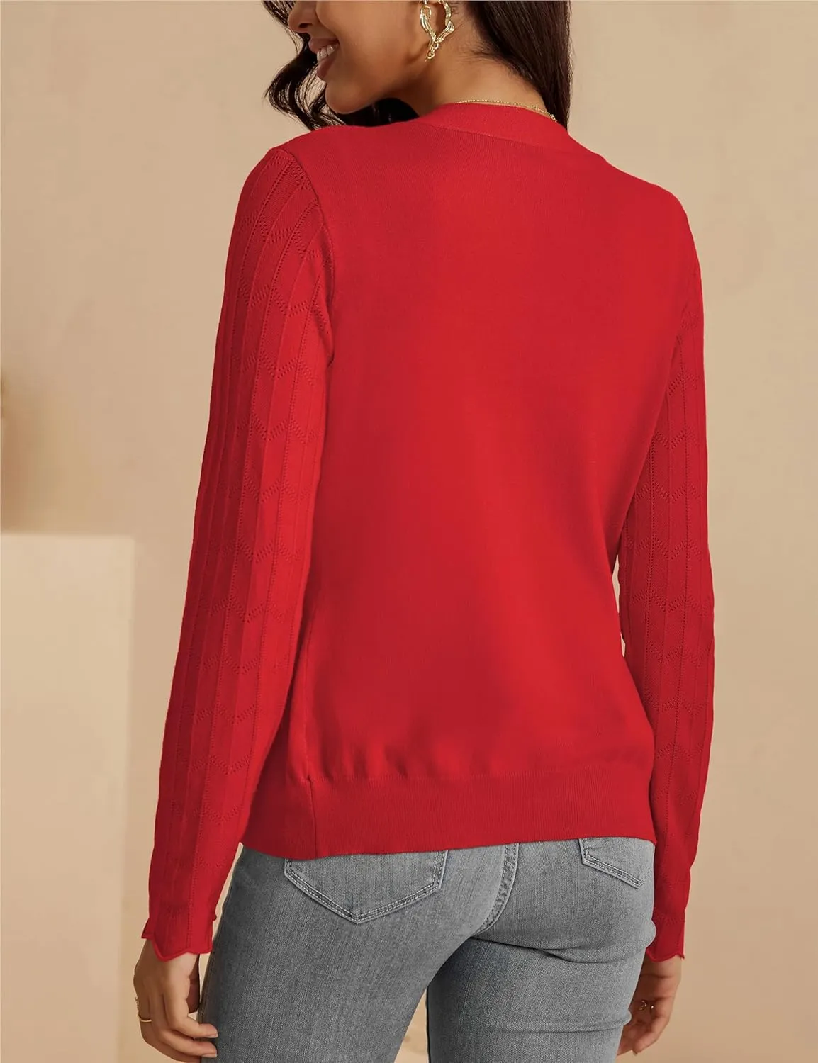 VOIANLIMO Womens Cardigan Lightweight Open Front Knit Long Sleeve Cardigans Sweaters for Women