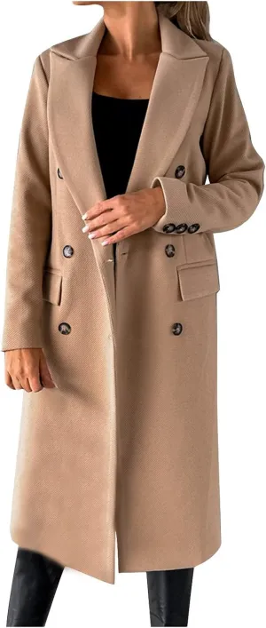 Winter Coat for Women Double Breasted Long Trench Coats Elegant Trendy Slim Fit Jackets Windbreaker Outerwear