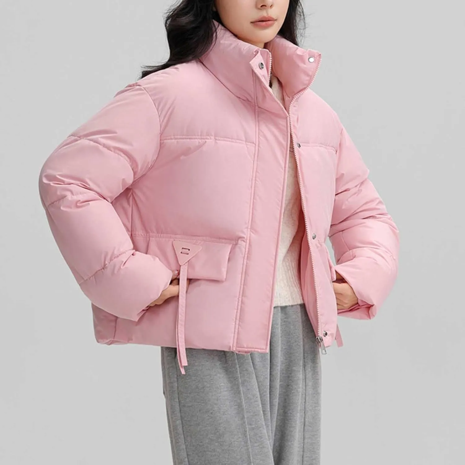 Winter Jackets for Women 2024 Fashion Cropped Puffer Jacket Thicken Warm down Coat Zip up Stand Collar Quilted Outwear