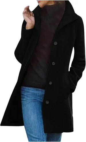 Winter Long Pea Coats for Women Wool Blend Stand Collar Single Breasted Jackets 2024 Casual Peacoat Overcoats