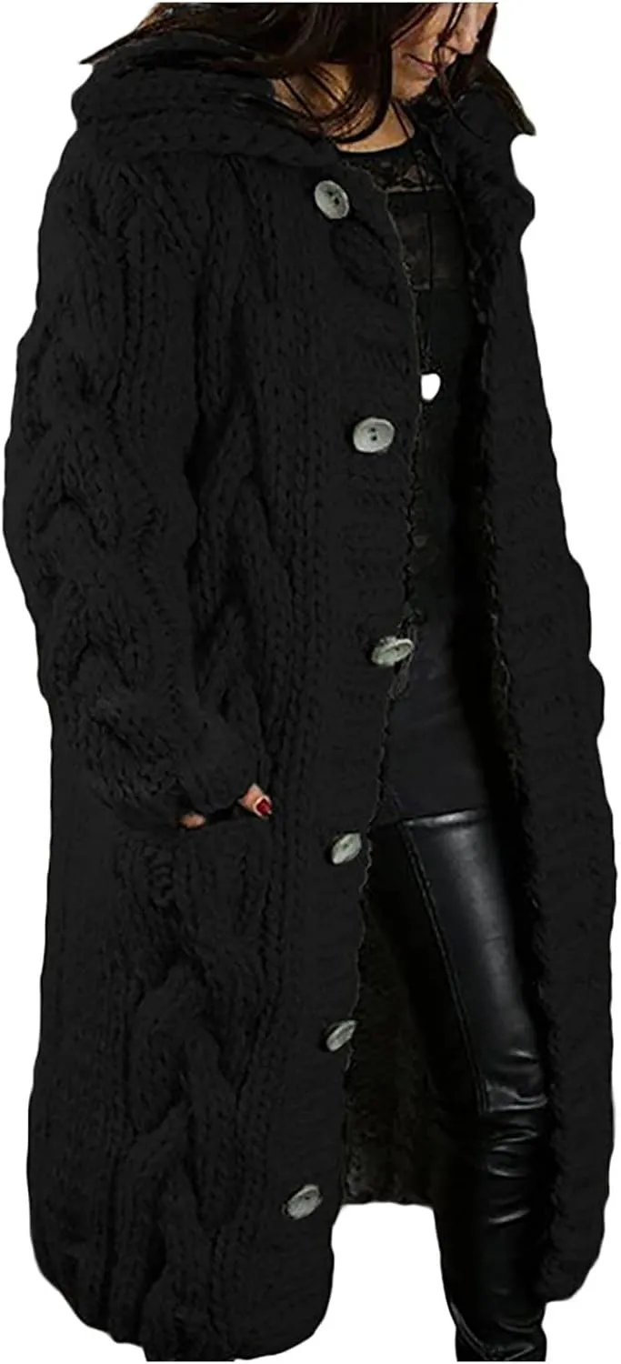 Wkishenl Women's Long Sleeve Cardigan Sweaters Oversized Button Down Cable Knit Coats Casual Open Front Long Sleeve Outerwear
