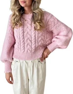 Women Cable Knit Sweaters Crewneck Long Sleeve Chunky Knit Sweater Clean Girl Aesthetic Oversized Pullover Jumper Tops