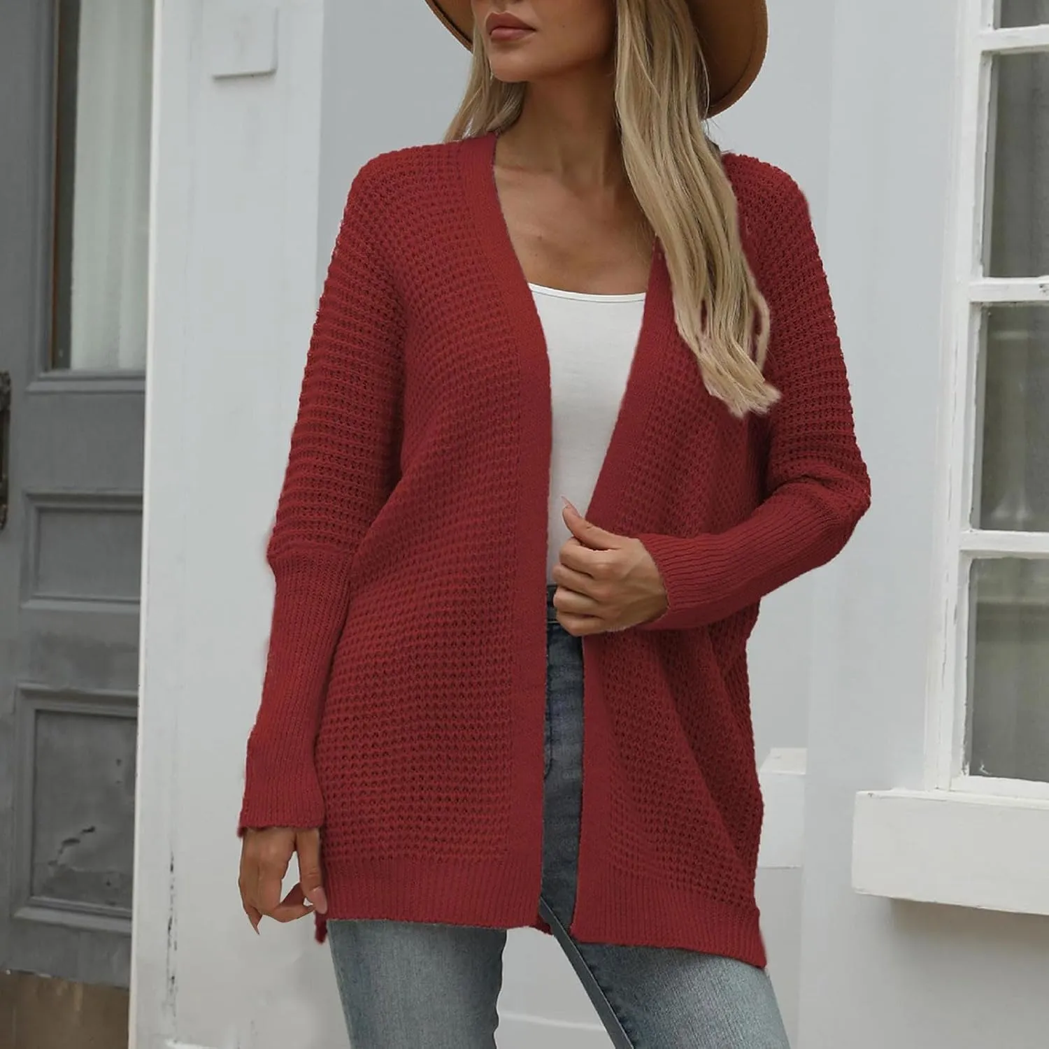 Women Comfortable Open Front Cardigan V-Neck Casual Cable Knit Outwear Loose Trendy Sweaters