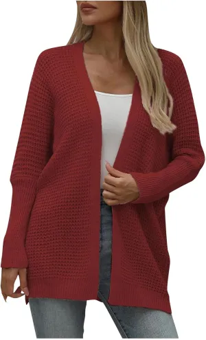 Women Comfortable Open Front Cardigan V-Neck Casual Cable Knit Outwear Loose Trendy Sweaters