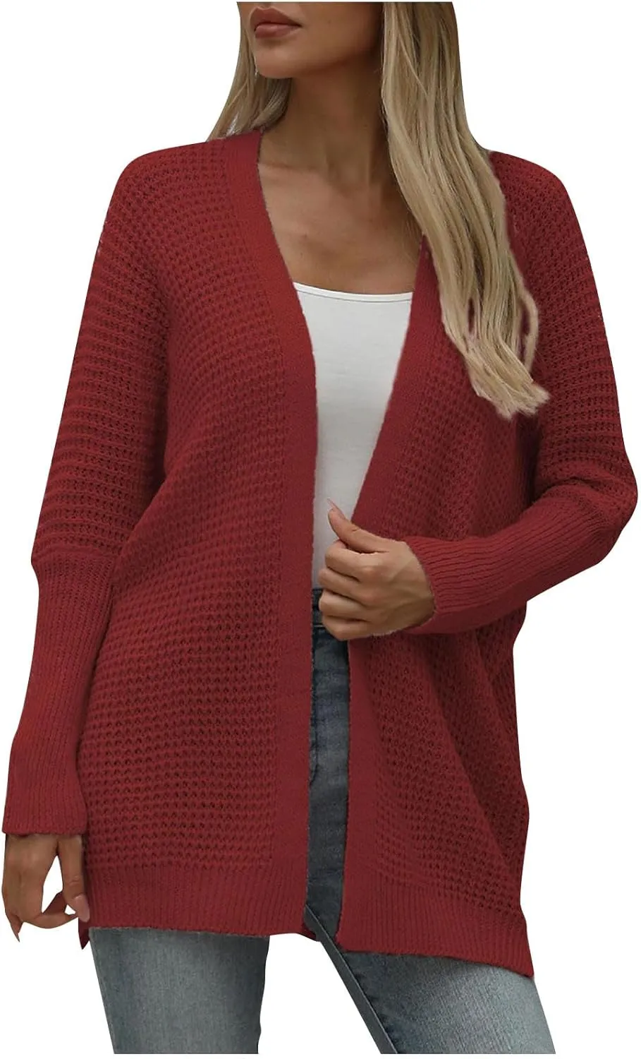 Women Comfortable Open Front Cardigan V-Neck Casual Cable Knit Outwear Loose Trendy Sweaters