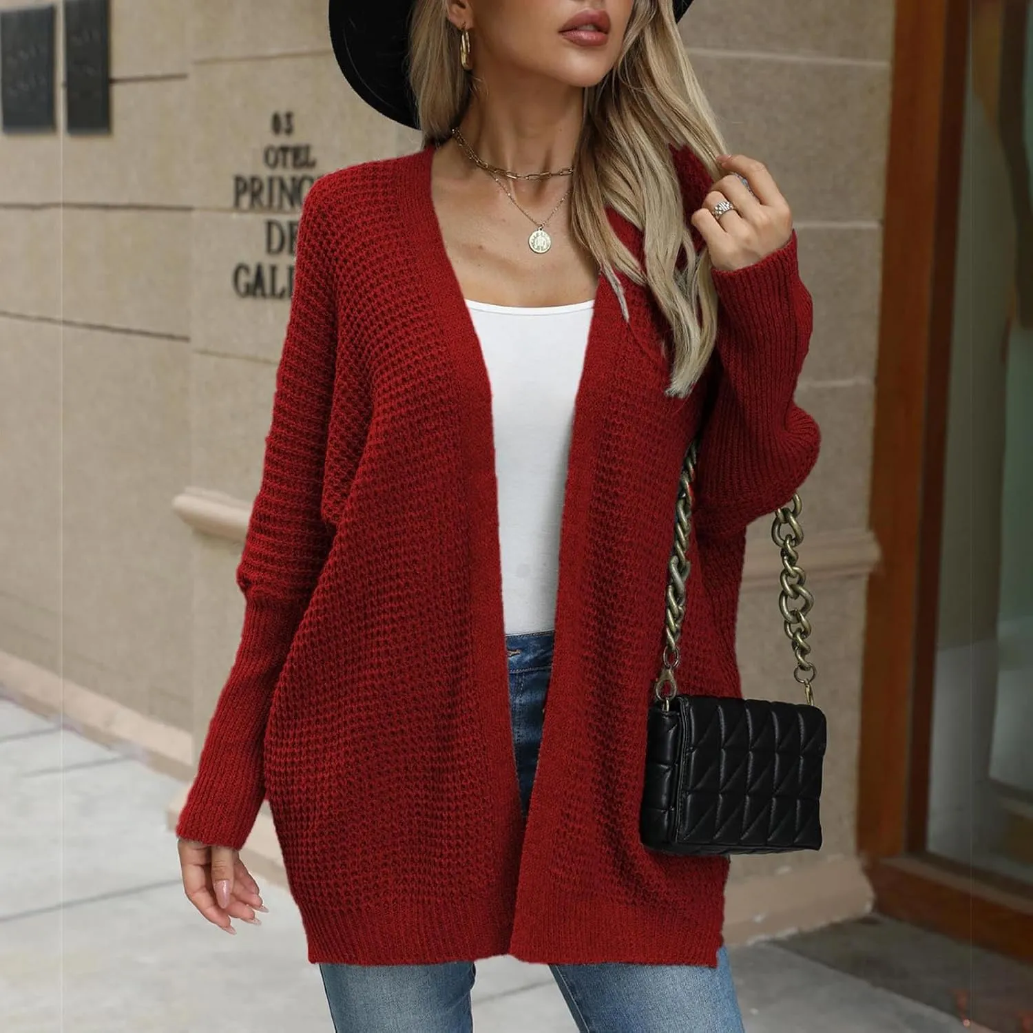 Women Comfortable Open Front Cardigan V-Neck Casual Cable Knit Outwear Loose Trendy Sweaters