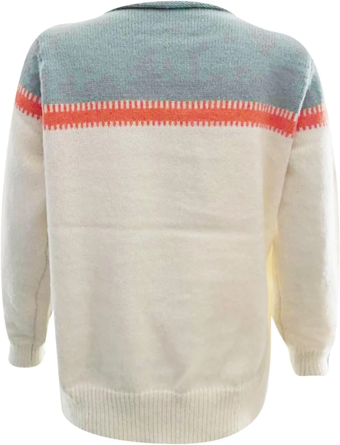 Women Fair Isle Sweaters Casual Scoop Neck Long Sleeved Vintage Sweater Loose Fuzzy Knitted Sweater Pullover Top