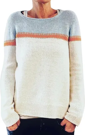 Women Fair Isle Sweaters Casual Scoop Neck Long Sleeved Vintage Sweater Loose Fuzzy Knitted Sweater Pullover Top