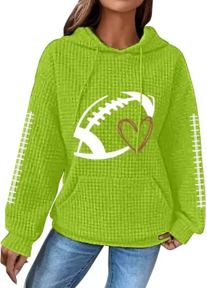 Women Football Season Hoodie Game Day Football Trendy Casual Waffle Sweatshirt Preppy Loose Pullover Tops with Pockets