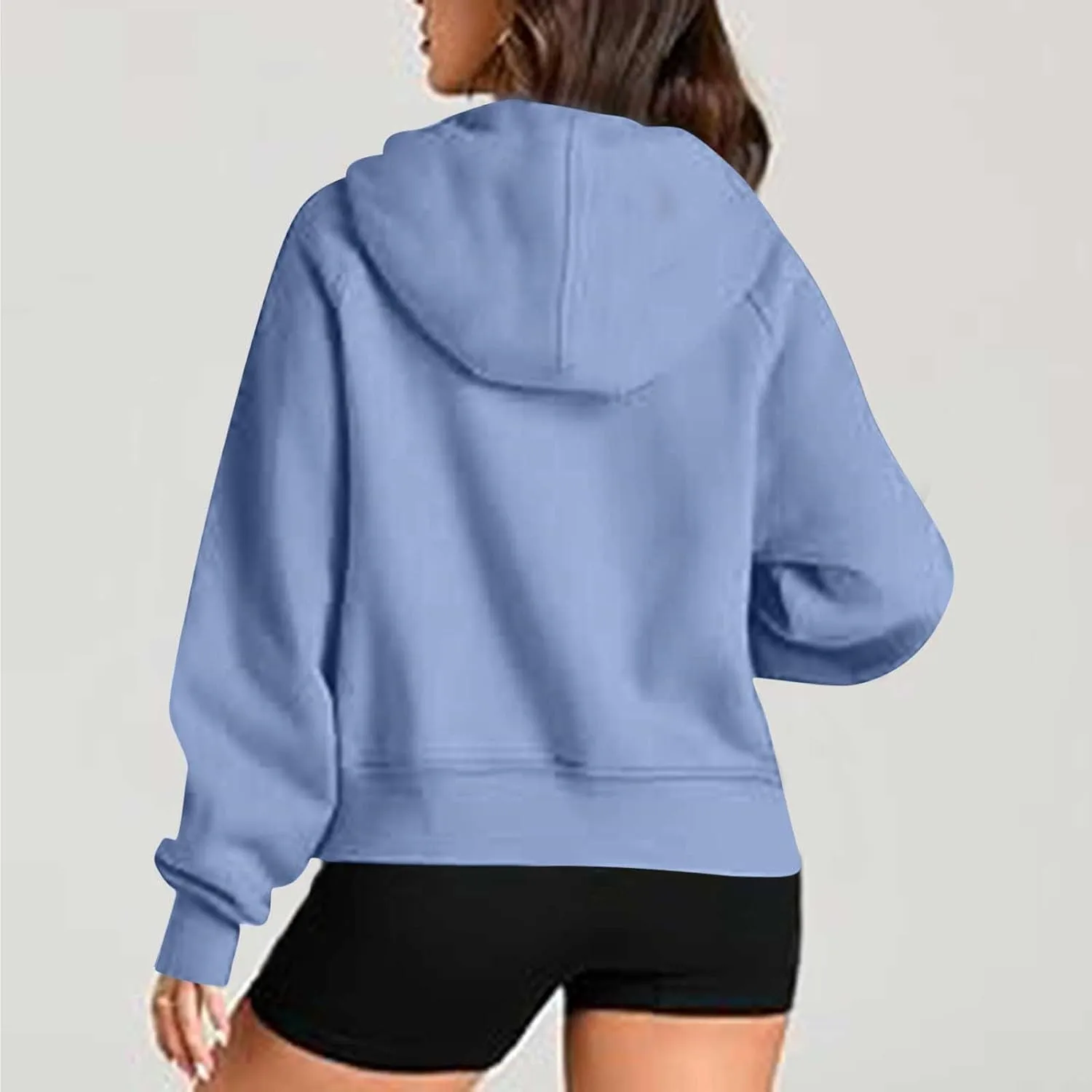 Women Half Zip Hoodies Drawstring Cropped Sweatshirts Oversized Pullover Tops with Pockets Fashion Preppy Clothes
