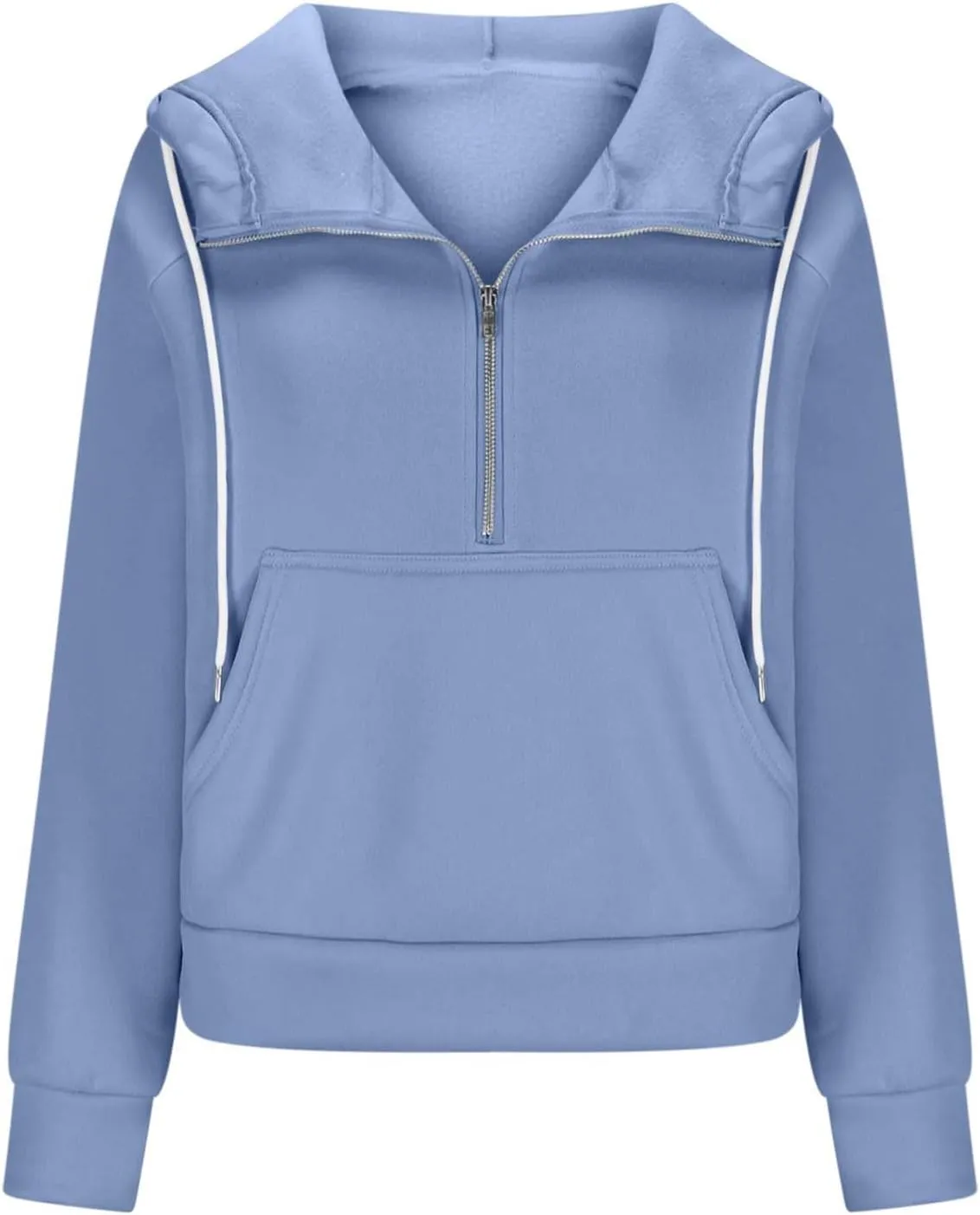 Women Half Zip Hoodies Drawstring Cropped Sweatshirts Oversized Pullover Tops with Pockets Fashion Preppy Clothes