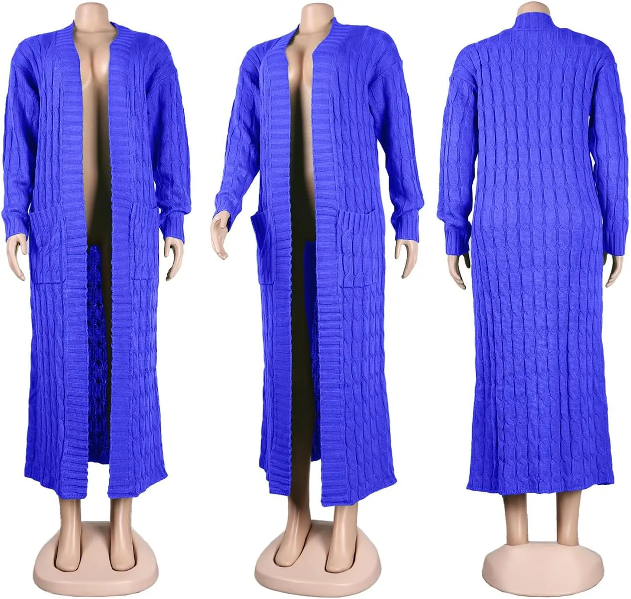 Women Long Sleeve Open Front Cardigan Sweaters Lightweight Chunky Cable Knit Draped Outwear Pockets Kimonos Outfits