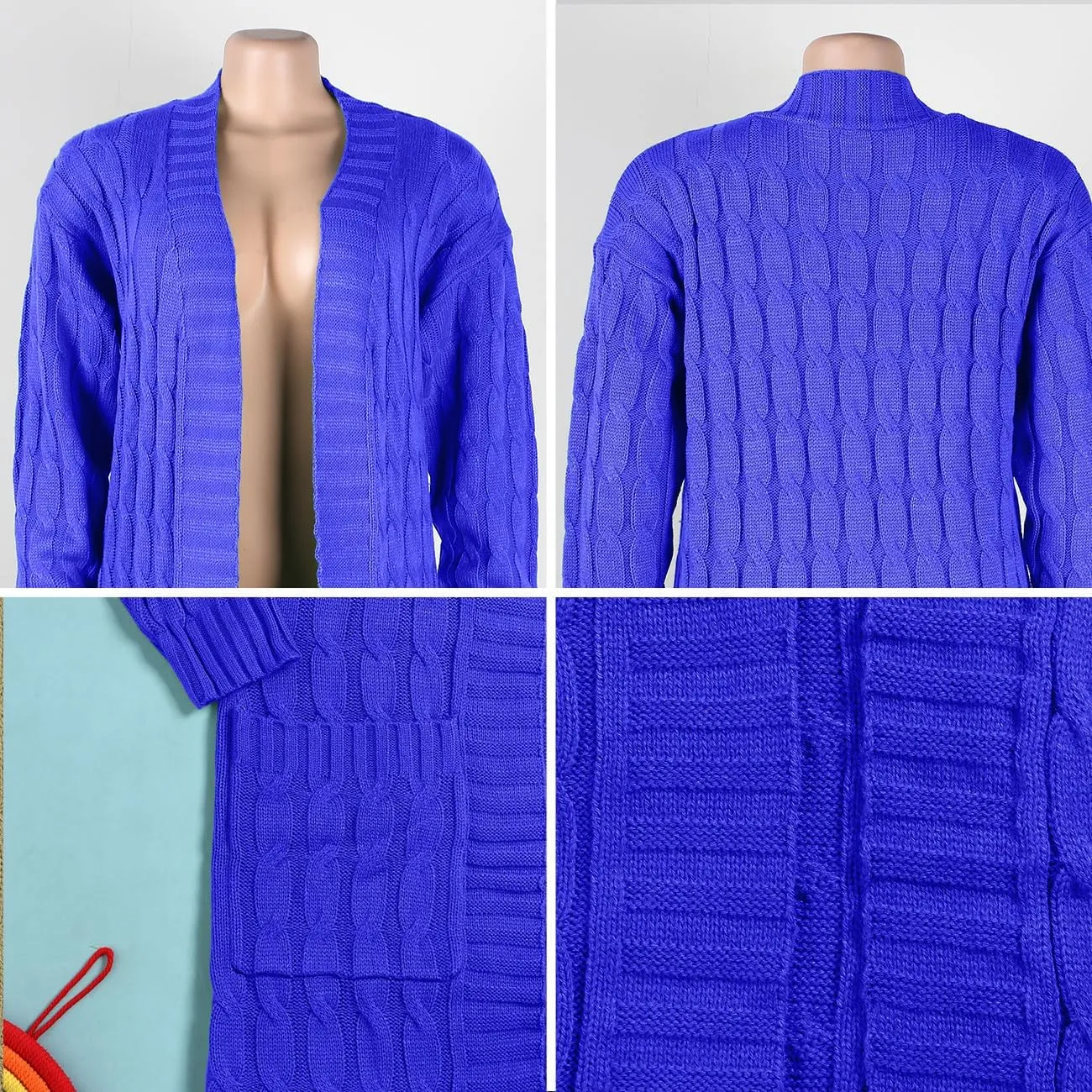 Women Long Sleeve Open Front Cardigan Sweaters Lightweight Chunky Cable Knit Draped Outwear Pockets Kimonos Outfits
