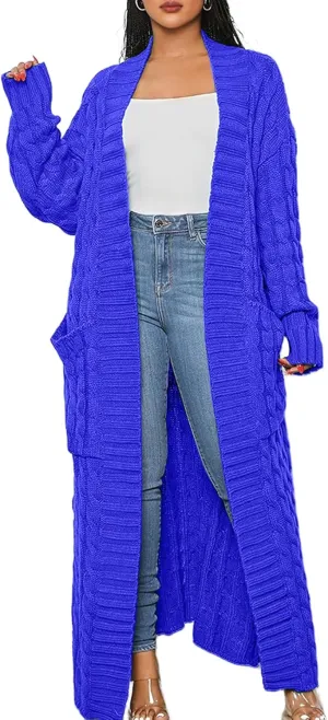 Women Long Sleeve Open Front Cardigan Sweaters Lightweight Chunky Cable Knit Draped Outwear Pockets Kimonos Outfits