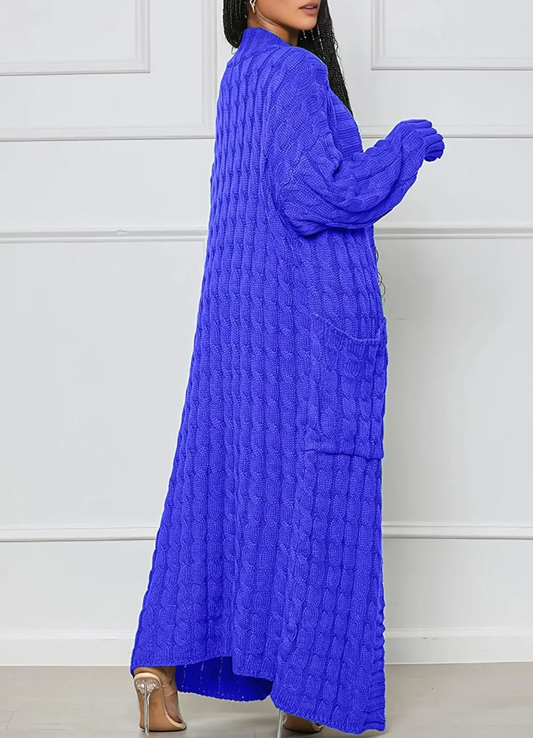 Women Long Sleeve Open Front Cardigan Sweaters Lightweight Chunky Cable Knit Draped Outwear Pockets Kimonos Outfits