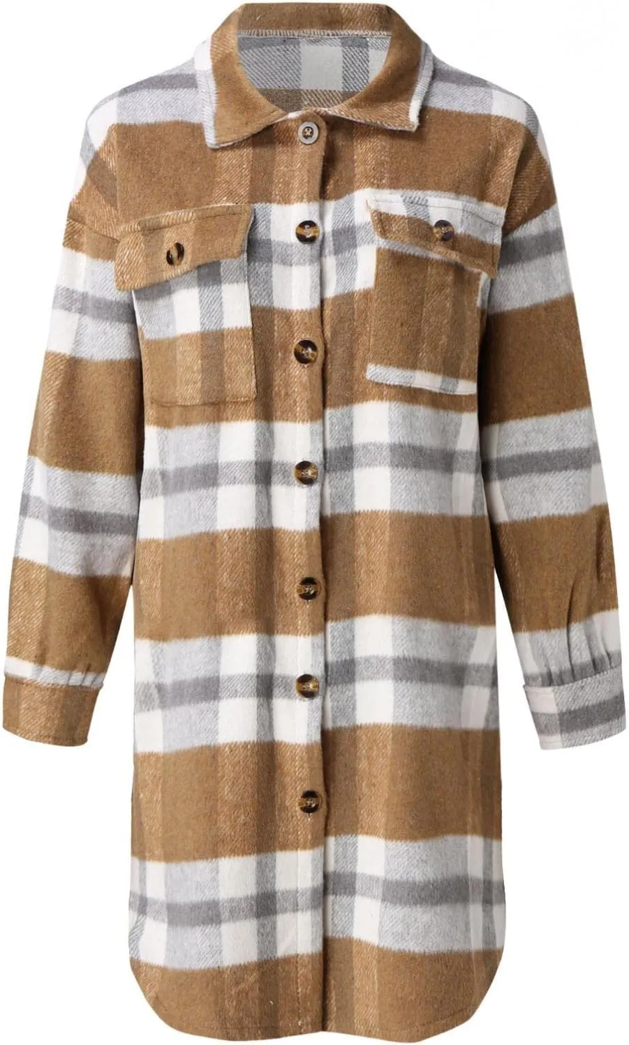 Women Long Sleeve Plaid Print Button Open Front Long Coat Cardigan Outerwear Leopard Kimono