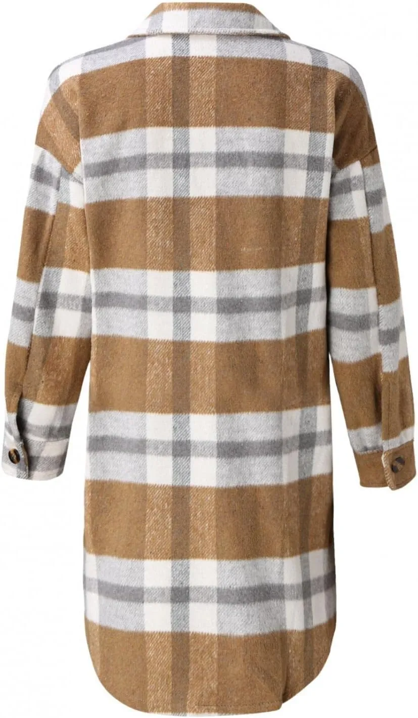 Women Long Sleeve Plaid Print Button Open Front Long Coat Cardigan Outerwear Leopard Kimono