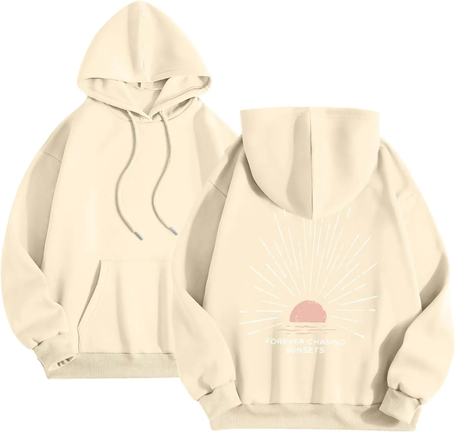 Women Oversized Hoodie Beachy Sweatshirt Letter Printed Always Chasing Sunsets Hoodies Solid Color Soft Top