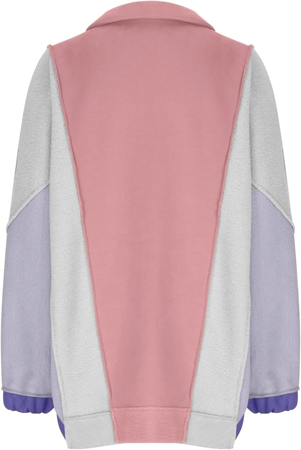 Women Oversized Patchwork Sweatshirt Color Block Lapel V Neck Cropped Tops Baggy Long Sleeve Sweatshirts Pullover
