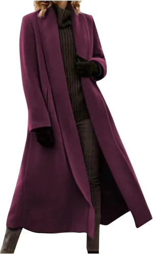Women Winter Wool Blend Camel Mid-Long Coat Notch Double-Breasted Lapel Jacket Outwear