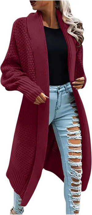 Women's 2023 Fashion Casual Open Front Long Sleeve Chunky Cable Knit Long Cardigans Knitwear Sweaters Outerwear Coats