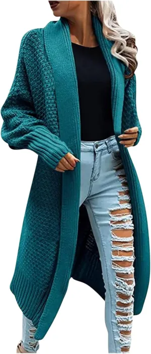 Women's 2023 Fashion Casual Open Front Long Sleeve Chunky Cable Knit Long Cardigans Knitwear Sweaters Outerwear Coats