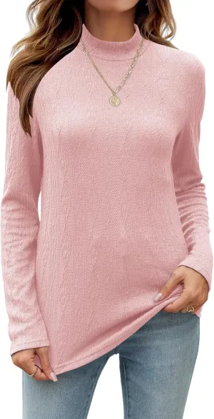 Women's 2024 Fall Long Sleeve Turtleneck Top Lightweight Tunic Sweaters