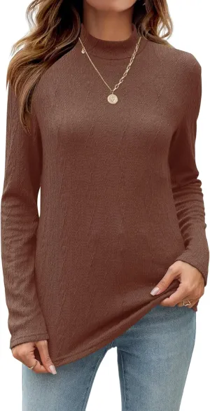 Women's 2024 Fall Long Sleeve Turtleneck Top Lightweight Tunic Sweaters