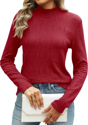 Women's 2024 Fall Long Sleeve Turtleneck Top Lightweight Tunic Sweaters
