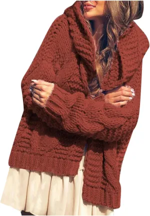Womens 2024 Fall Winter Clothes Open Front Chunky Knit Hoodies Sweater Loose Long Sleeve Cardigan Casual Outwear Coat