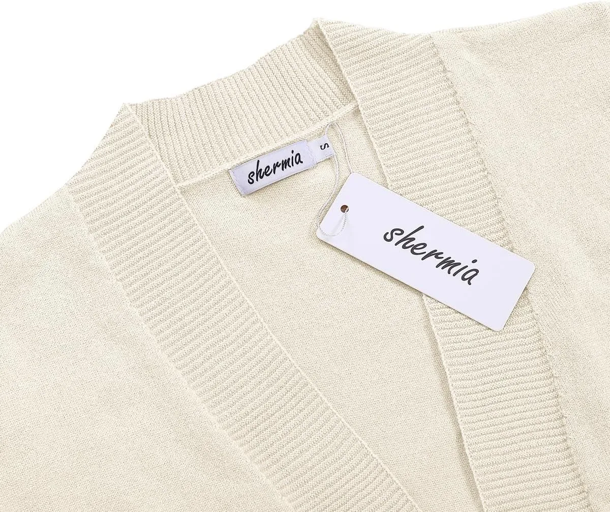Women's 3/4 Sleeve Cropped Cardigan Sweater Open Front Short Shrugs Cardigans Lightweight Sweaters