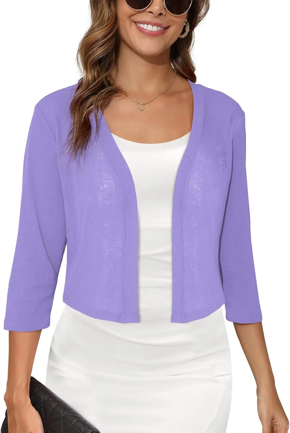 Women's 3/4 Sleeve Thin Shrugs Lightweight Open Front Cropped Sheer Cardigans for Summer