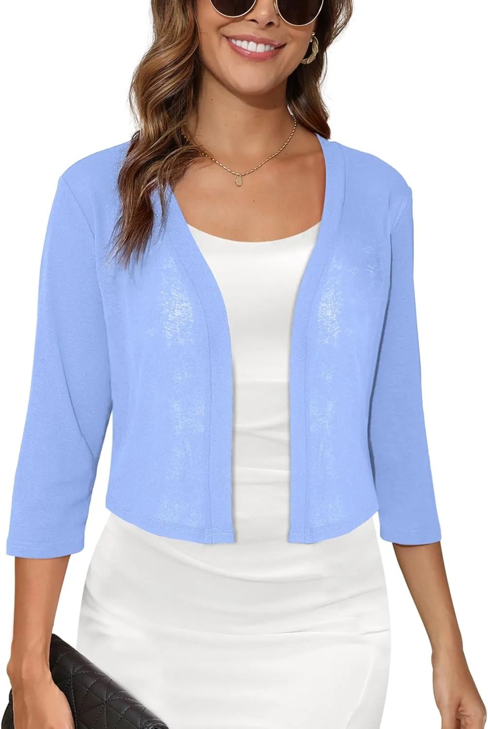 Women's 3/4 Sleeve Thin Shrugs Lightweight Open Front Cropped Sheer Cardigans for Summer