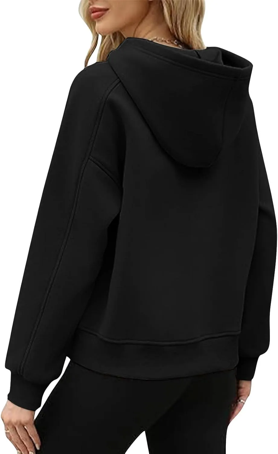 Womens Basic Cropped Hoodies Mock Neck Fleece Lined Sweatshirts Fall Winter Casual Long Sleeve Hooded Pullover Tops