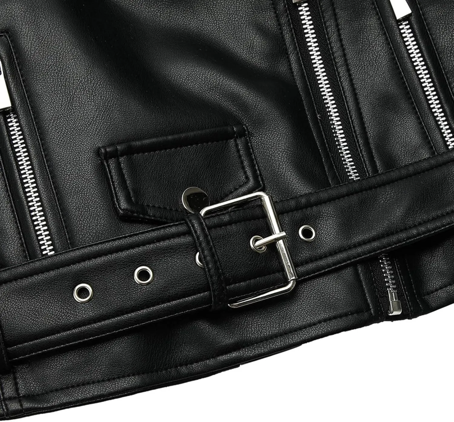 Womens Belted Faux Leather Moto Biker Jacket Classic Side Zipper Coat Outwear Casual Stylish Leather Cropped Jackets