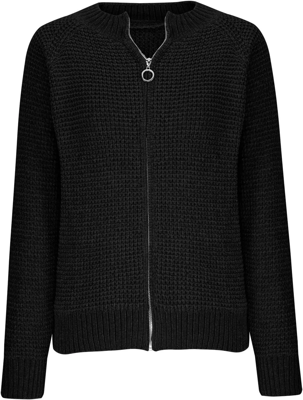 Women's Cable Knit Zipper Sweater Open Front Cardigans Outwear Coat Crewneck Long Sleeve Knitted Jacket Coats