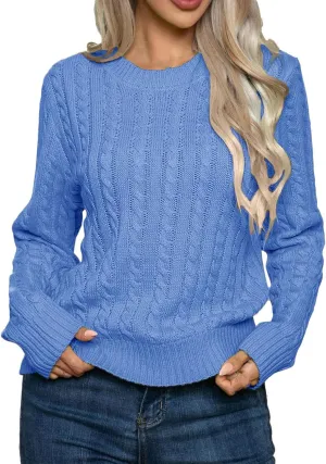 Womens Cable Knitted Pullover Sweater Crewneck Business Casual Long Sleeve Tops Loose Knitwear Jumpers Tops Knitwear