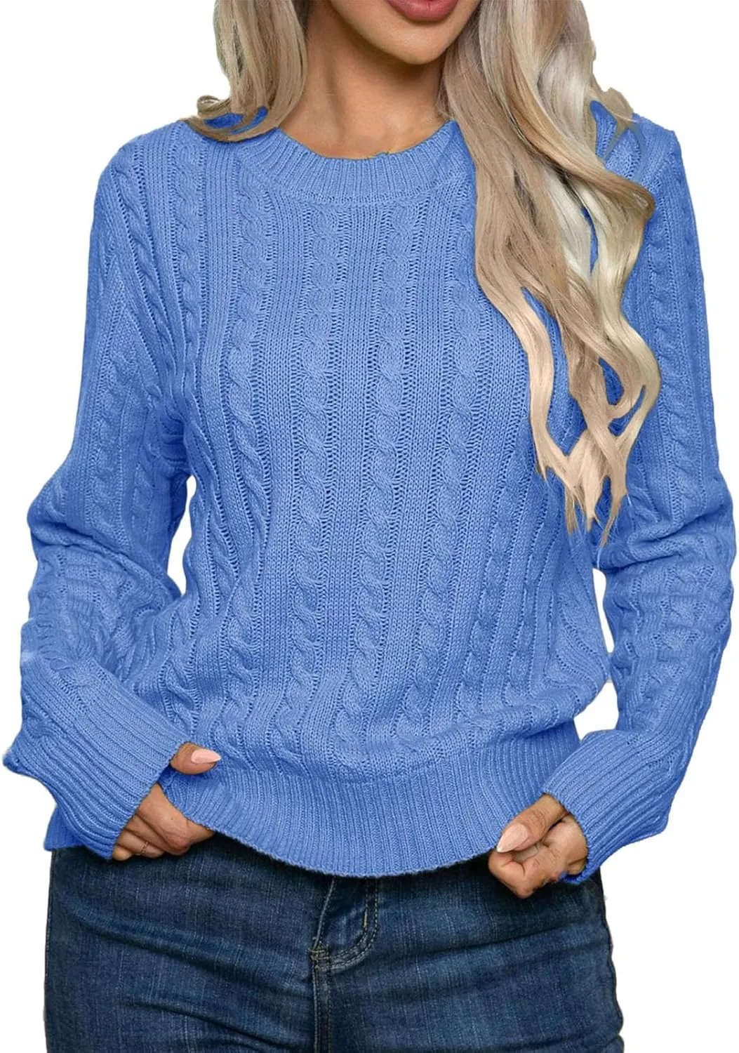 Womens Cable Knitted Pullover Sweater Crewneck Business Casual Long Sleeve Tops Loose Knitwear Jumpers Tops Knitwear