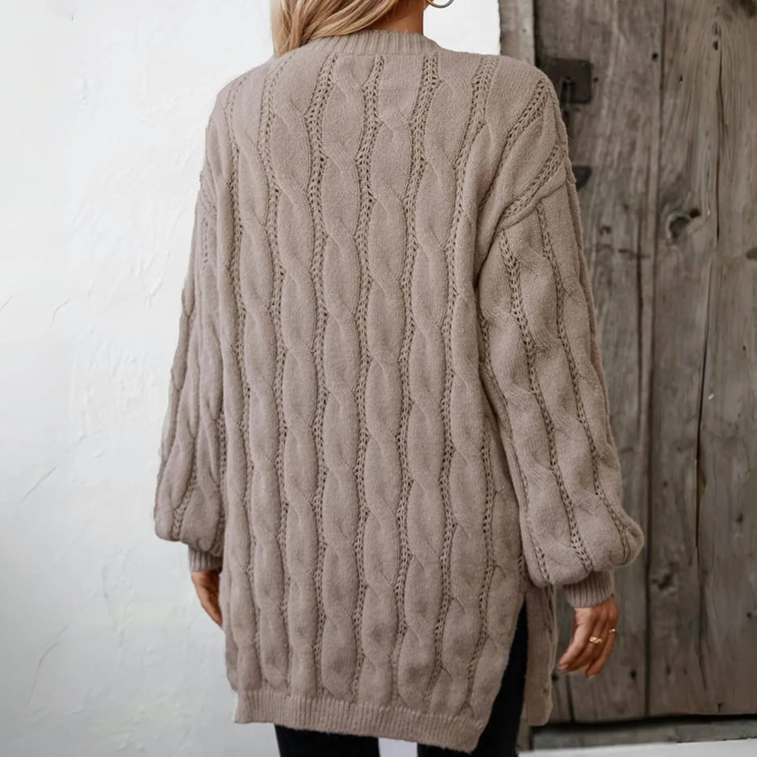 Women's Cardigan Sweaters Long Open Front Cardigans Long Sleeve Chunky Cable Knit Cardigan with 2 Pockets