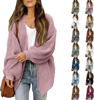 Womens Cardigan Sweaters Long Sleeve Chunky Open Front Cardigan Oversized Cable Knit Sweaters with Pockets