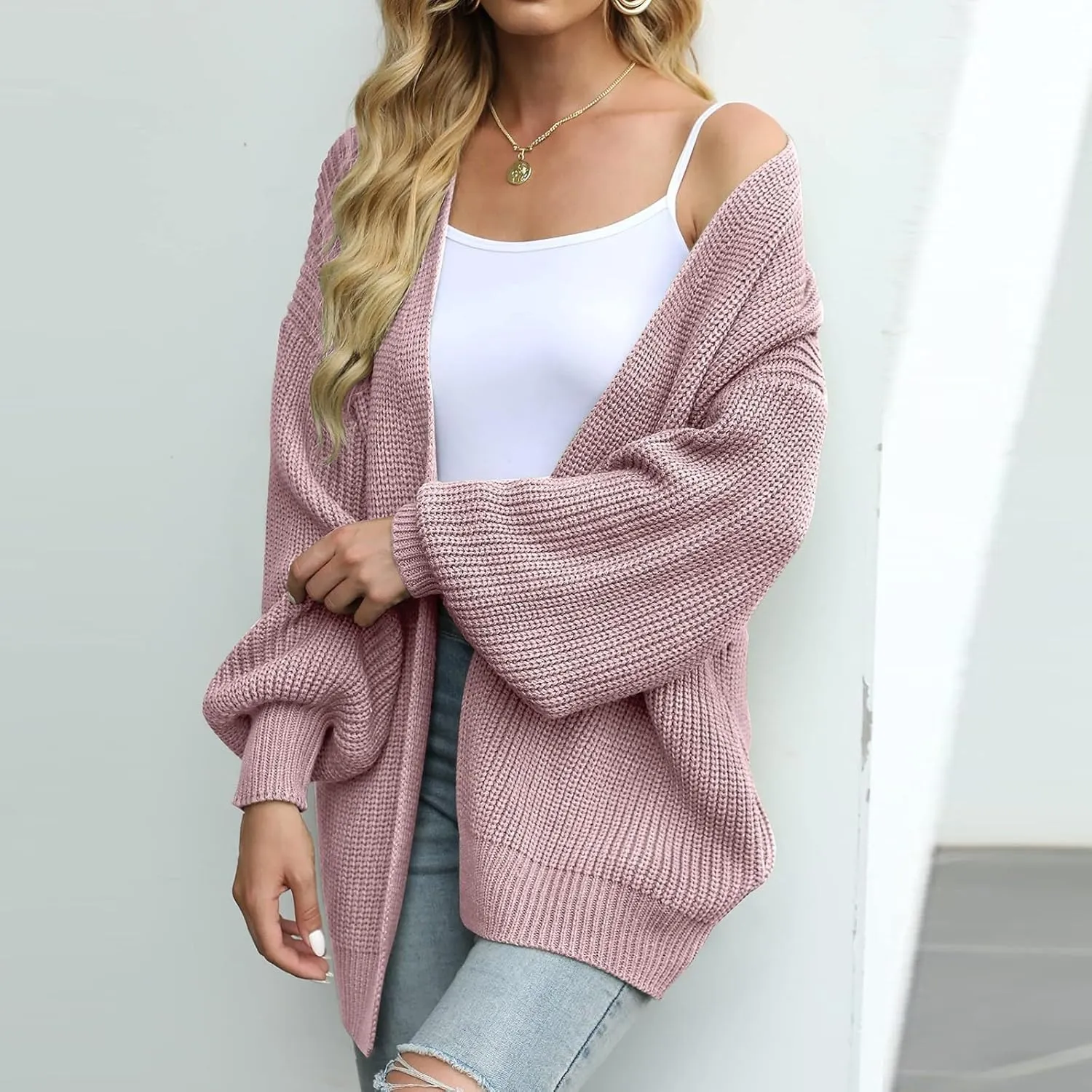 Womens Cardigan Sweaters Long Sleeve Chunky Open Front Cardigan Oversized Cable Knit Sweaters with Pockets