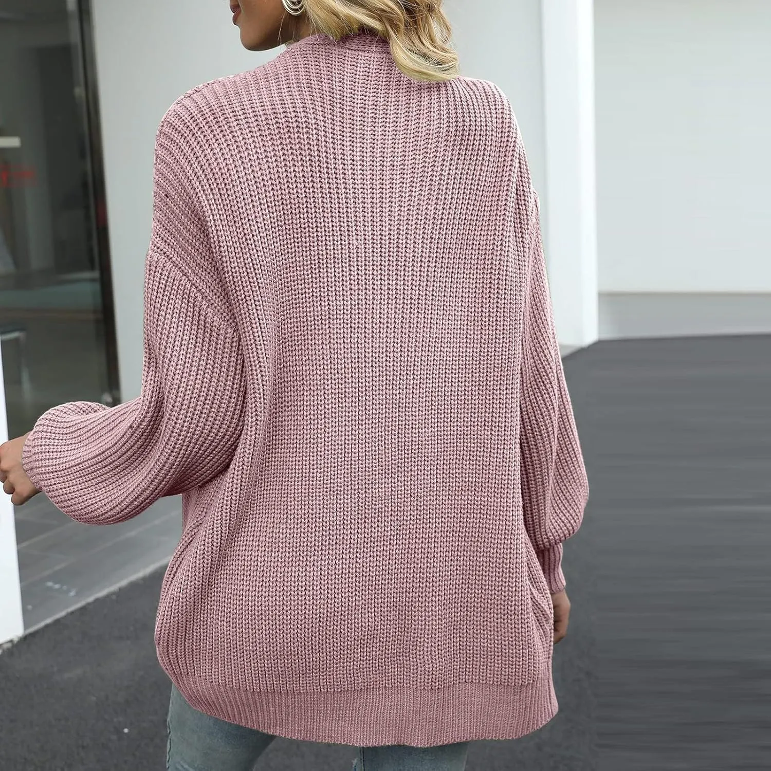 Womens Cardigan Sweaters Long Sleeve Chunky Open Front Cardigan Oversized Cable Knit Sweaters with Pockets