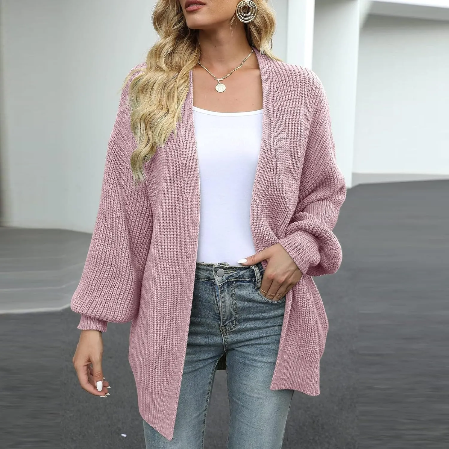 Womens Cardigan Sweaters Long Sleeve Chunky Open Front Cardigan Oversized Cable Knit Sweaters with Pockets